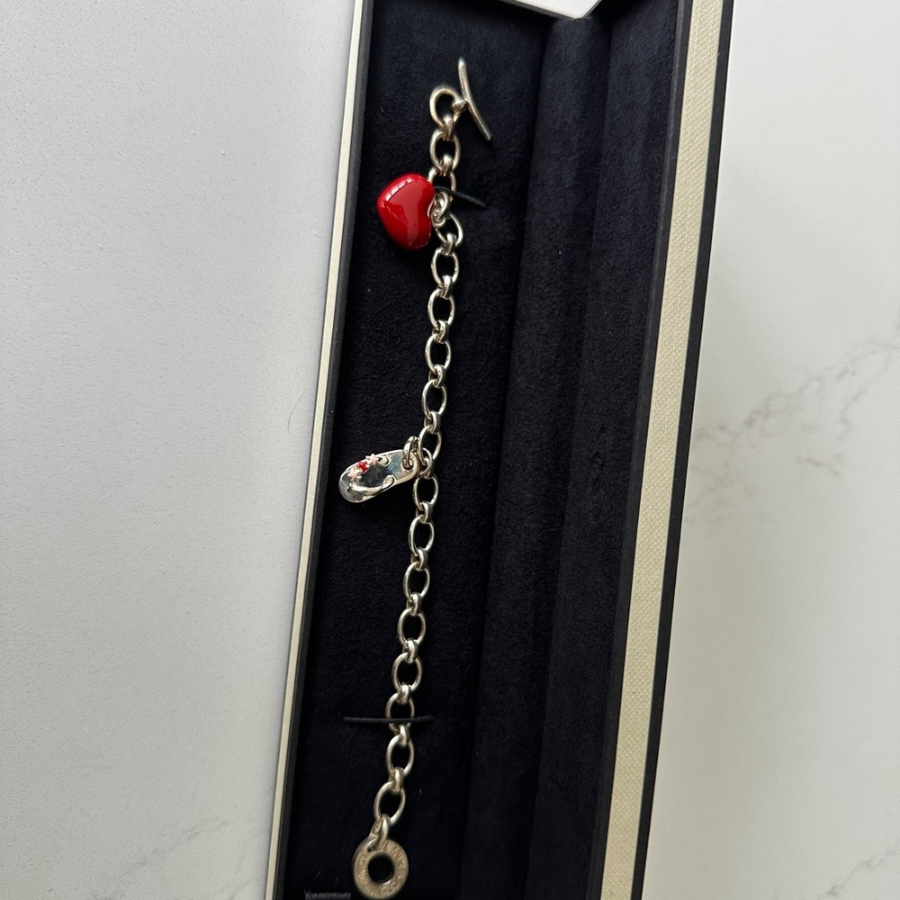 Links of London Sterling Silver Charm Bracelet with Red Heart and Sandal